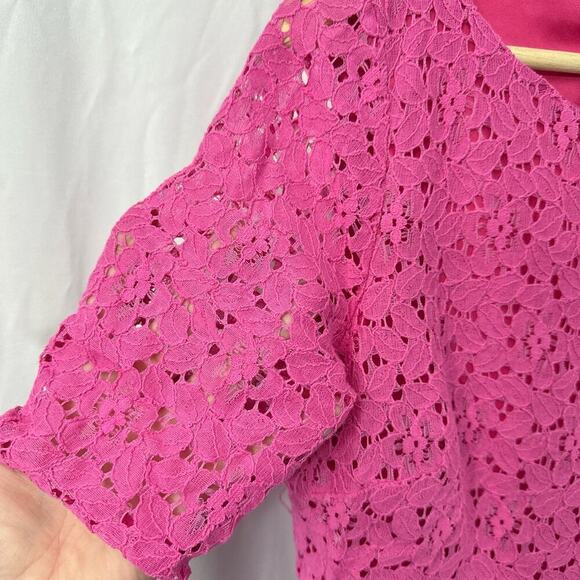Betsey Johnson Dress Size 12 Cosmopolitan Hot Pink Hi Low Floral Lace Keyhole - Picture 7 of 11